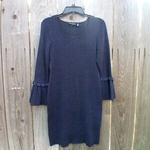 NINA LEONARD SWEATER DRESS WOMENS SIZE L NAVY BLUE HALF BELL SLEEVE STRETCH